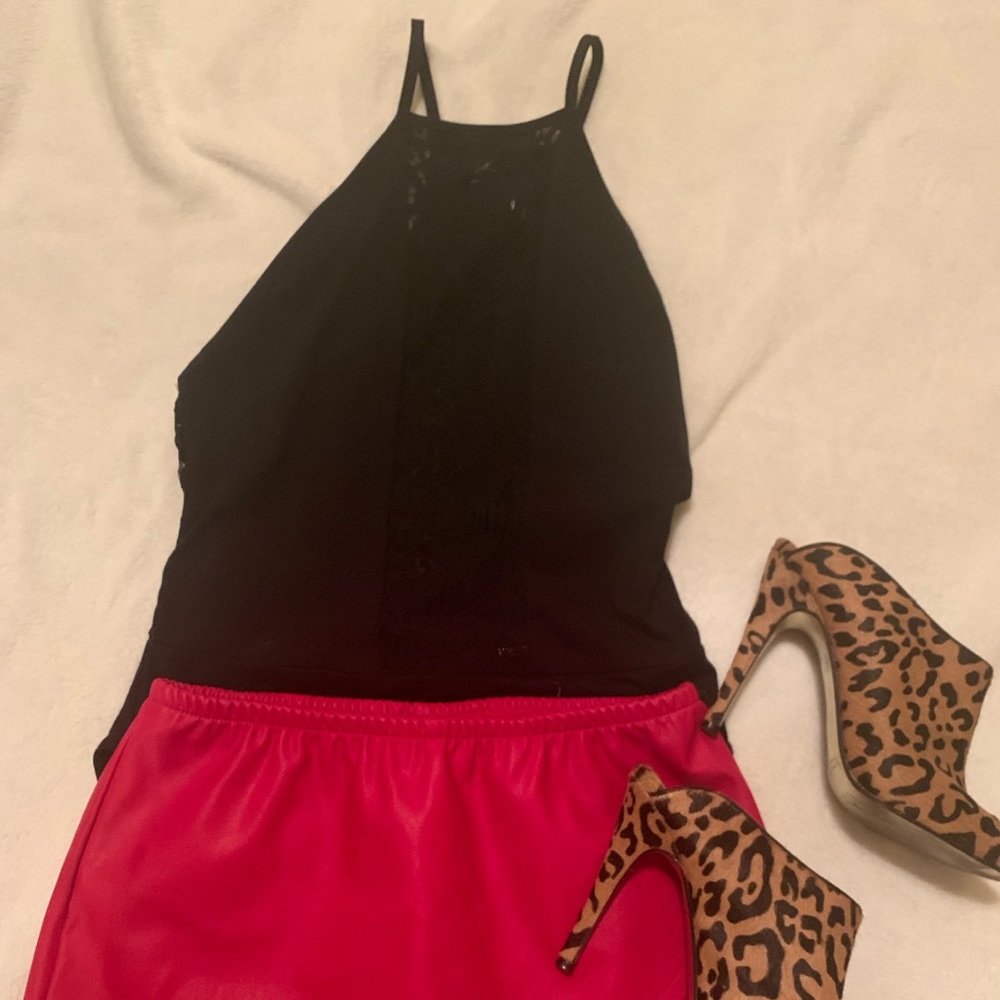 Black lace front and back body suit